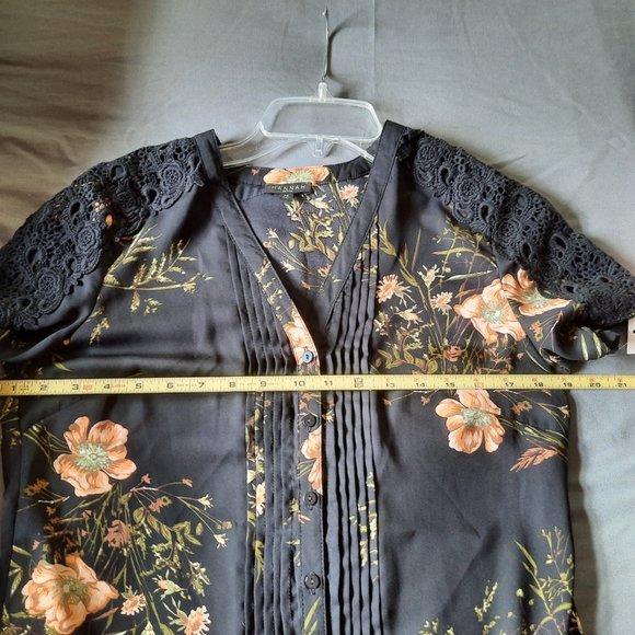 HANNAH Floral Crochet-Lace Pintuck Buttondown Blouse- NWT, Size PS - Picture 14 of 16